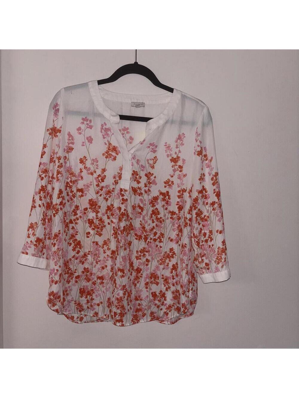 Talbots Semi Sheer Floral Print Long Sleeve Blouse Tunic Career Work Preppy
